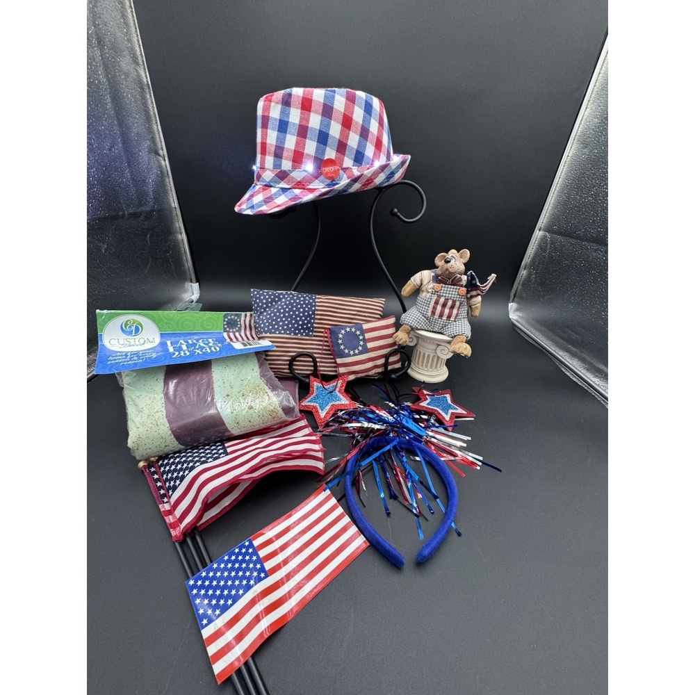 4th Of July Bundle Russ Patriotic Bear Blinkingโ Hat Red White Blue USA Freedom